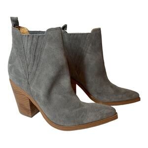 Marc Fisher LTD Woman MLGADRI Leather Ankle Boot 8 Gray Suede Stacked Heel